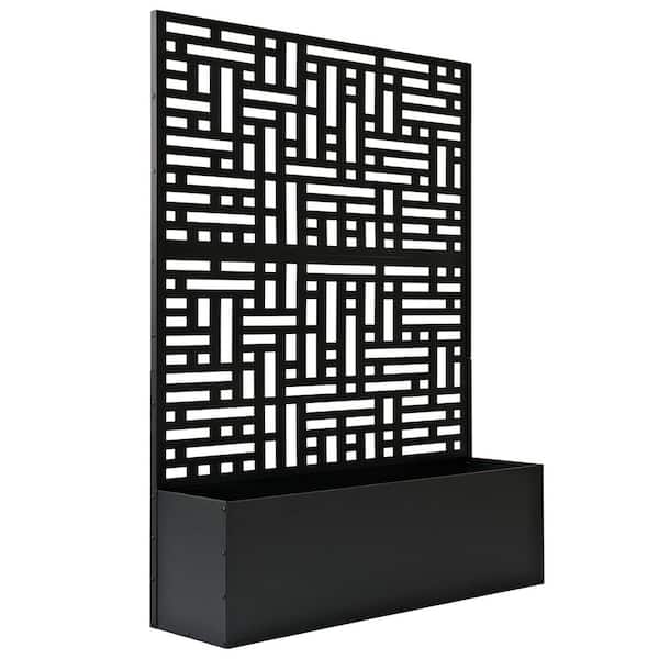 6 ft. x 4 ft. Black Freestanding Metal Privacy Screen Room Divider with Flower Box