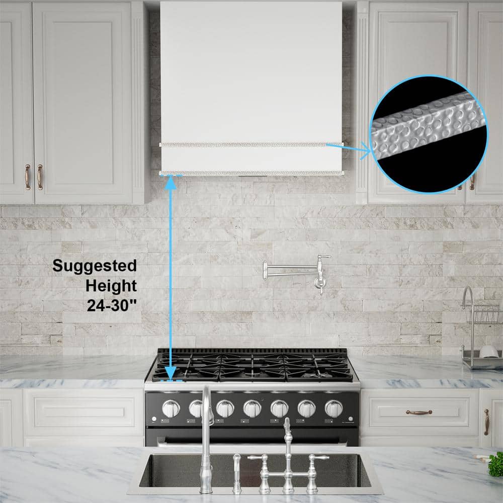 30" Stainless Steel Wall Mounted Range Hood with Gold Accents