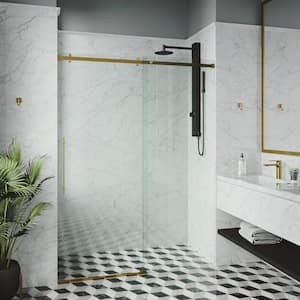 Luca 56 to 60 in. W x 79 in. H Frameless Sliding Shower Door in Matte Brushed Gold with 3/8 in. (10 mm) Clear Glass