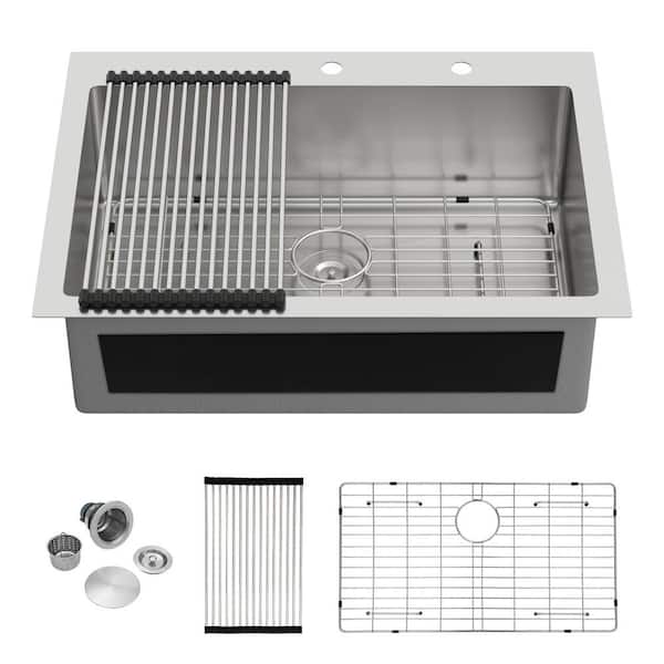 Logmey 30 in. Drop-in Single Bowl 16 Gauge Stainless Steel Kitchen Sink with Wide Rims