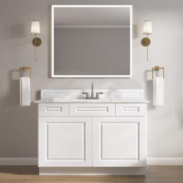 HOMLUX 2-Drawer 48 in. W x 21 in. D x 34.5 in. H Ready to Assemble Bath Vanity Cabinet without Top in Raised Panel White