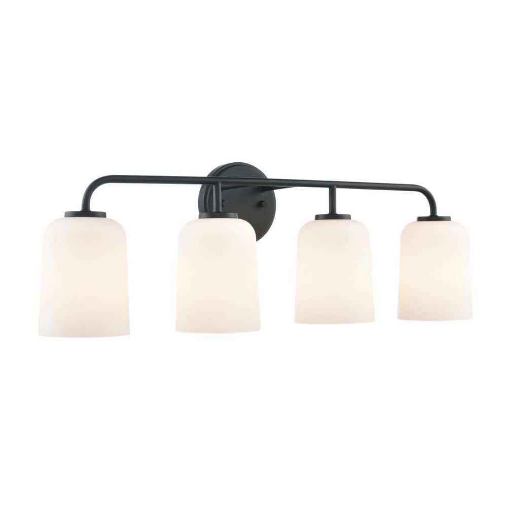 Laphia 28 in. 4-Light Matte Black Vanity Light with Etched Opal Glass Shades price history on PriceWatchPro