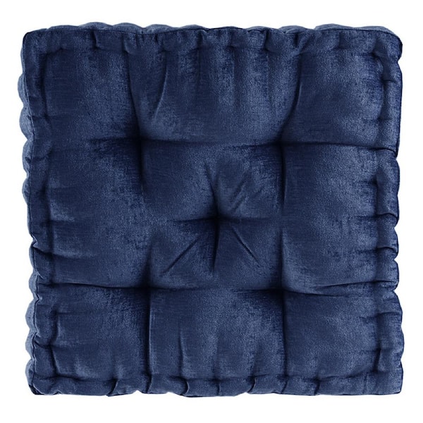 Afoxsos 20 x 20 in. Square Floor Standard Pillow Cushion Tufted Detailing Scalloped Edge Design in Navy 100% Polyester Chenille