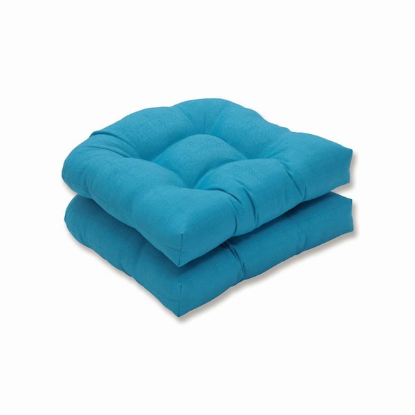 Pillow Perfect Solid 19 x 19 Outdoor Dining Chair Cushion in Blue (Set of 2)