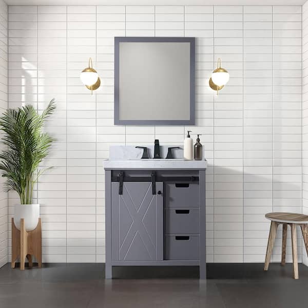 Lexora Marsyas 30 in W x 22 in D Dark Grey Bath Vanity and 28 in Mirror
