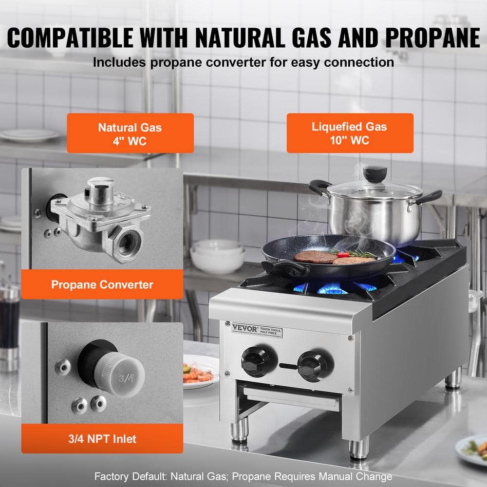 Silver Stainless Steel 2-Burner Gas Cooktop with Manual Ignition