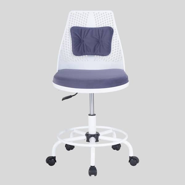 Unbranded 23.6in. W Adjustable Height Purple Fabric Seat Armless Task Chair with Footrest