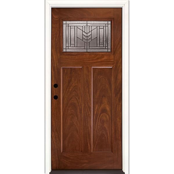 Feather River Doors 37.5 in. x 81.625 in. Phoenix Patina Craftsman Stained Chocolate Mahogany Right-Hand Fiberglass Prehung Front Door