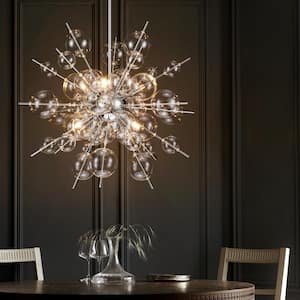 Inola 6-Light Chrome Modern Glam Linear Sputnik Clear Glass Globe Bubble Chandelier Cluster Starburst Island Lighting