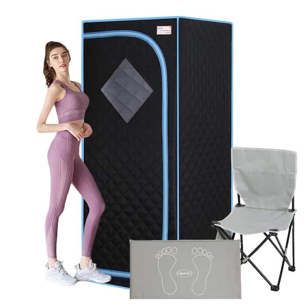 cadeninc 1-Person Portable Full Size Black Infrared Sauna Tent with Infrared Panels, Heating Foot Pad, Controller, Foldable Chair