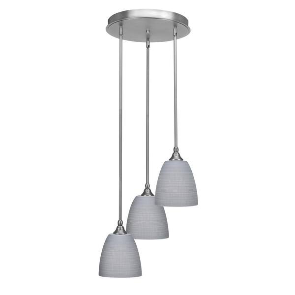 Unbranded Villa 60-Watt 16 in. 3 Light Brushed Nickel Stem Pendant Light with 8 in. Gray Matrix Glass Shade No bulbs included