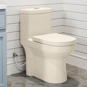 1-Piece 1.1/1.6 GPF Dual Flush Compact Round Toilet in Biscuit Soft Close Seat Included