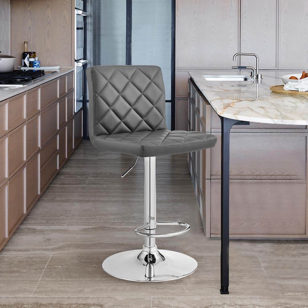 The Duval 24-32 in.H Adjustable Gray Faux Leather Swivel Bar Stool