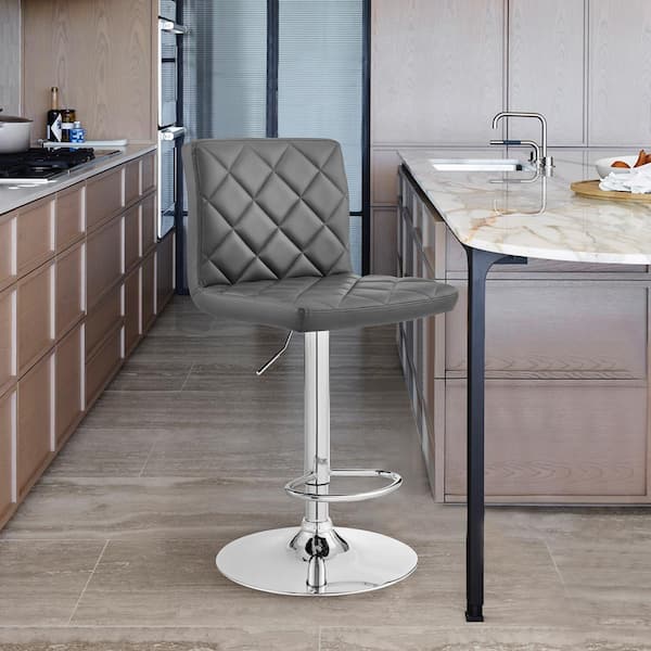 Armen Living The Duval 24-32 in.H Adjustable Gray Faux Leather Swivel Bar Stool