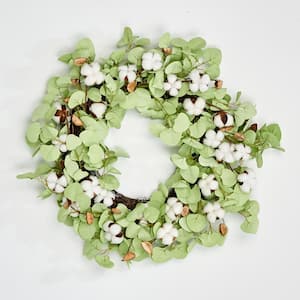 24 in. Artificial Cotton with Lvs Wreath