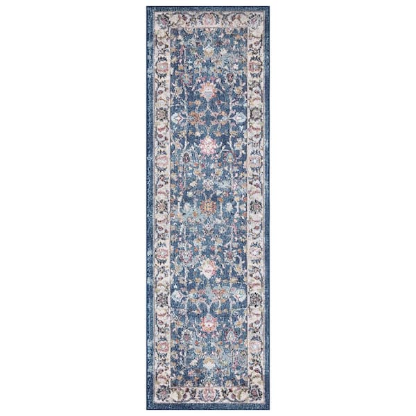 Concord Global Trading Vintage Collection Istanbul Navy 2 ft. x 7 ft. Border Runner Rug
