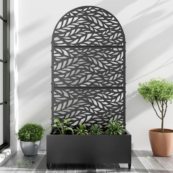 Dovelina 73 in. x 16 in. x 35 in. Black Metal Iron Raised Beds Planter Box with Attached Trellis for Climbing Vegetation