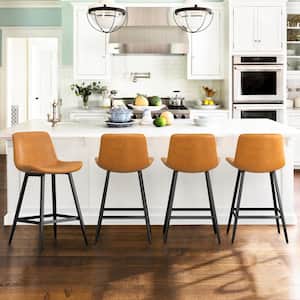 35 in. Whiskey Brown 24 in. Low Back Metal Frame Counter Height Bar Stool with Faux Leather seat (Set of 4)