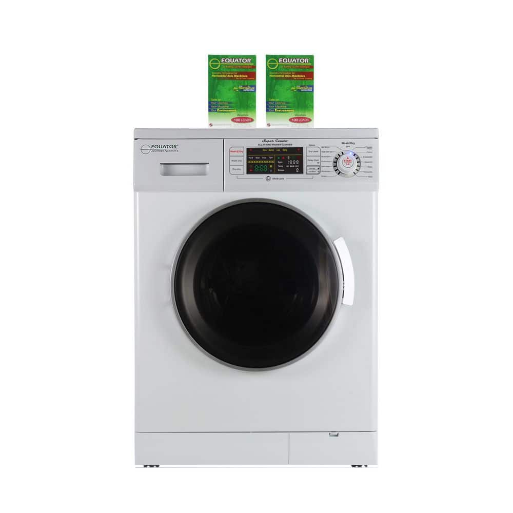 Equator 1.57 cu.ft. 110V All-in-One Washer & Dryer Combo in White with 2 Boxes of HE Detergent