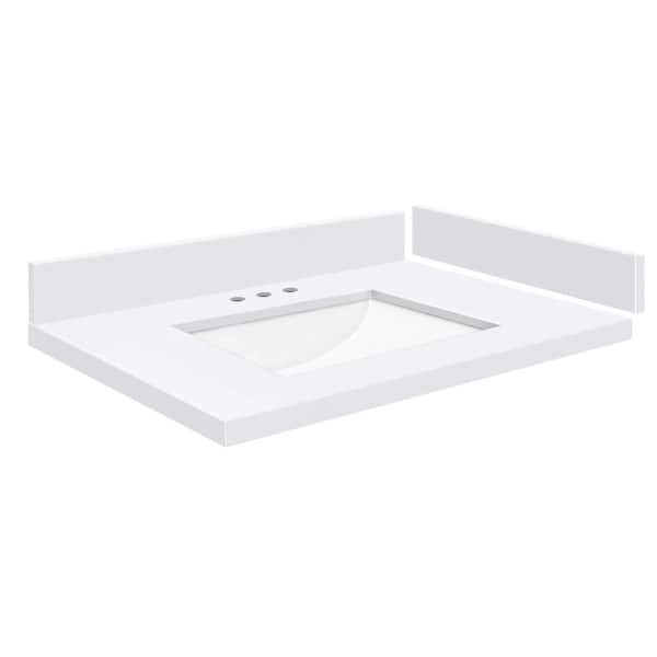 Transolid Silestone 28 in. W x 22.25 in. D Quartz White Rectangular Single Sink Vanity Top in Miami White