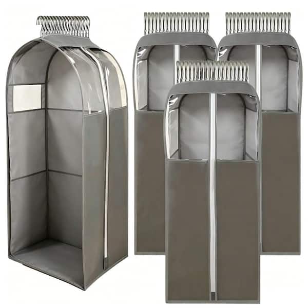 Clear Garment Bag, 60 in. Height, 15 in. Gusseted, Dustproof Sealed Cover with Heavy-Duty Side Zipper, 4-Pack