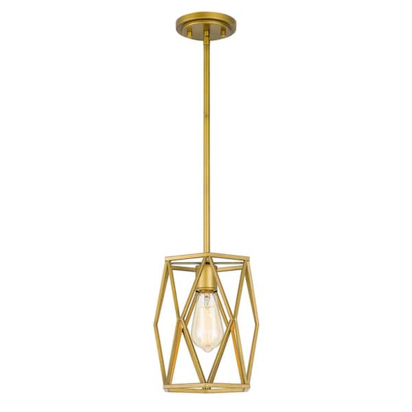 Worldwide Lighting Charlotte 8 in. x 8 in. x 10 in. 1-Light Painted Antique Gold Mini Pendant