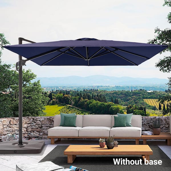 10 ft. Aluminum Cantilever Patio Umbrella High-Quality Solution-Dyed Fabric 360° Rotation System in Navy Blue