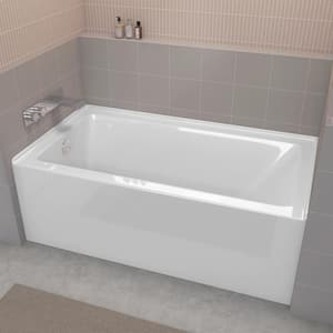 60 in. x 32 in. Acrylic Alcove Soaking Tub Rectangular Double Ended Deep Bathtub with Left Drain Non-Slip Tub in White