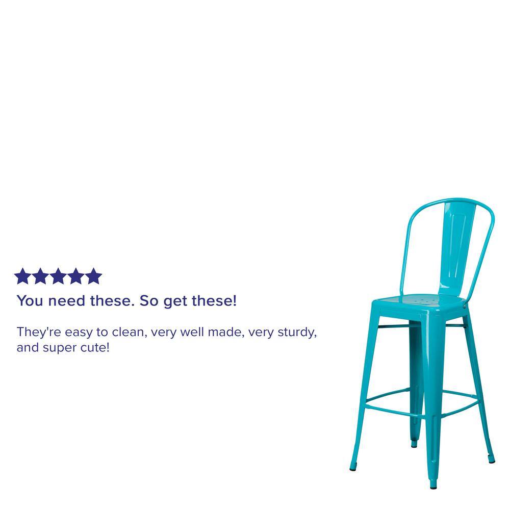 Crystal Teal-Blue Metal Indoor-Outdoor Barstool with Back