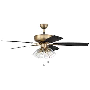 Pro Plus-104 52 in. Indoor Dual Mount Satin Brass Ceiling Fan with 4-Light Clear Glass LED Light Kit