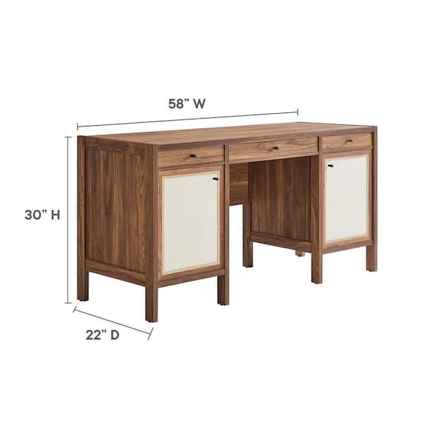 MODWAY Capri 58 in. Rectangular Walnut Wood Grain Office Desk EEI