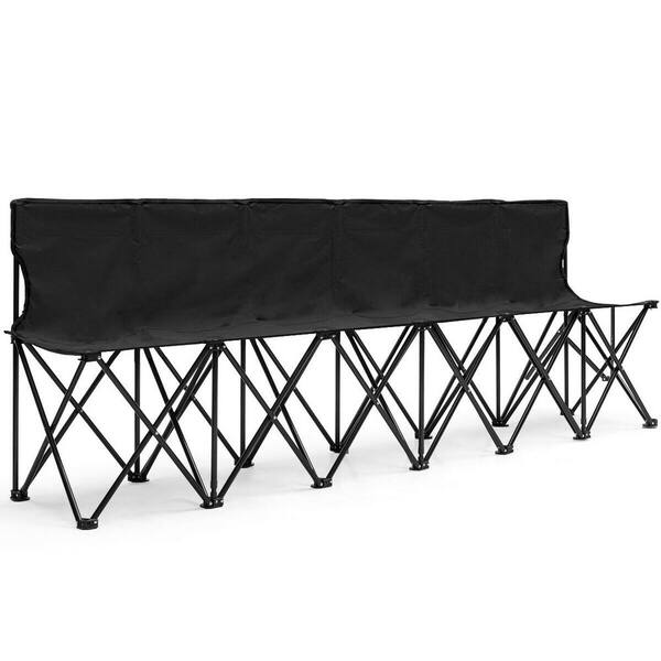 CASAINC Black 6-Seats Metal Portable Folding Sideline Sports Bench Chair