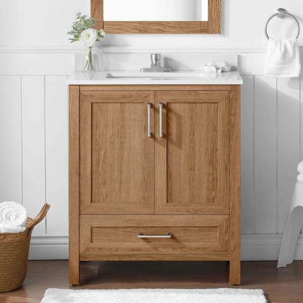 Moorside 30 in. Single Sink Sweet Maple Bath Vanity with White Engineered Stone Top (Assembled)
