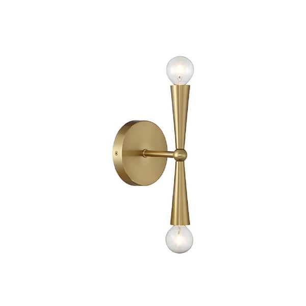 Meridian 4.75 in. W x 10 in. H 2-Light Natural Brass Contemporary Wall Sconce