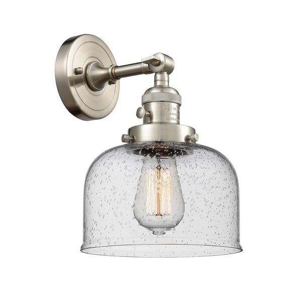 Bell 1-Light Seedy, Brushed Satin Nickel Wall Sconce with Clear Glass Shade