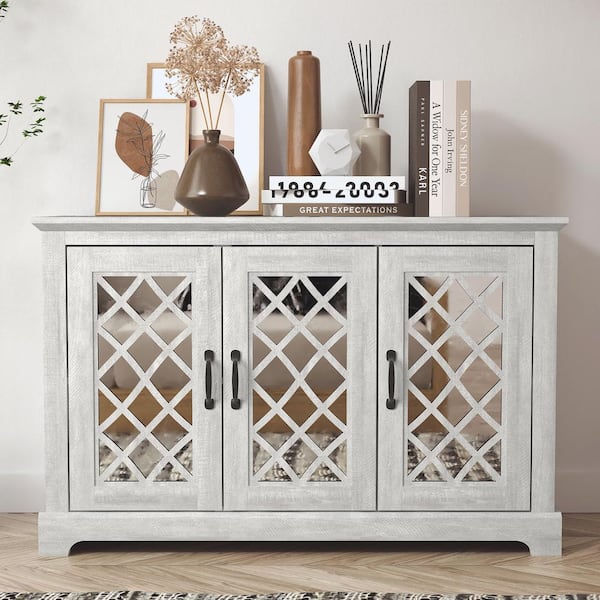 GALANO Millicent Dusty Gray Oak Wood 45.7 in. 3-Door W Sideboard with Adjustable Shelves