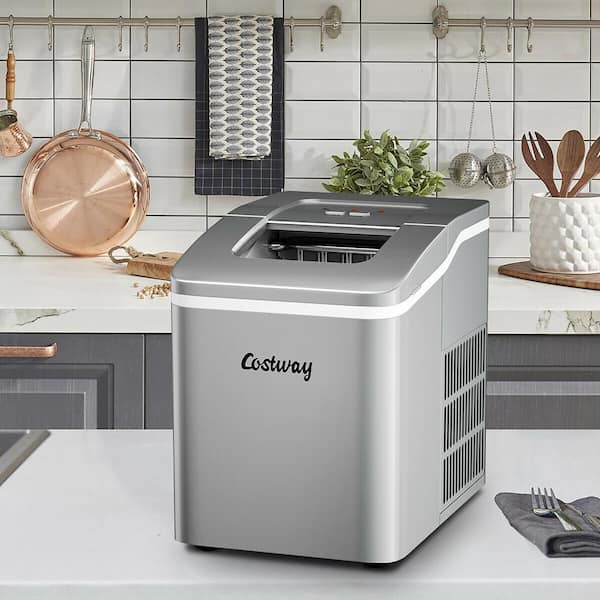 Costway Portable Ice Maker Machine Countertop 26Lbs/24H Self-Cleaning w/ Scoop Silver