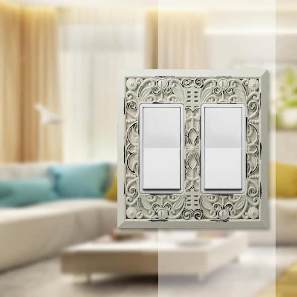 Filigree 2 Gang Rocker Metal Wall Plate - Antique White