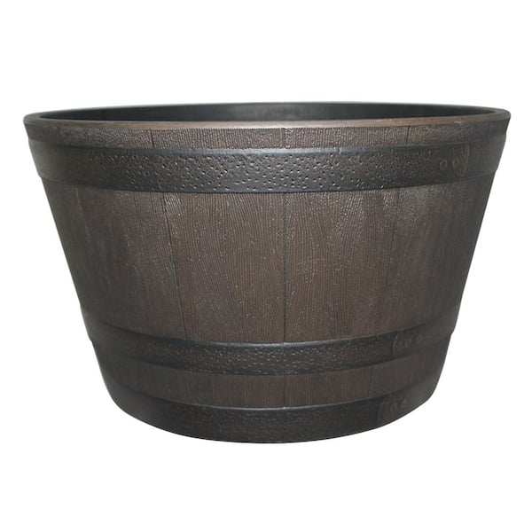 Southern Patio 25 in. Dia x 14.57 in. H Rustic Oak High-Density Resin Whiskey Barrel Planter