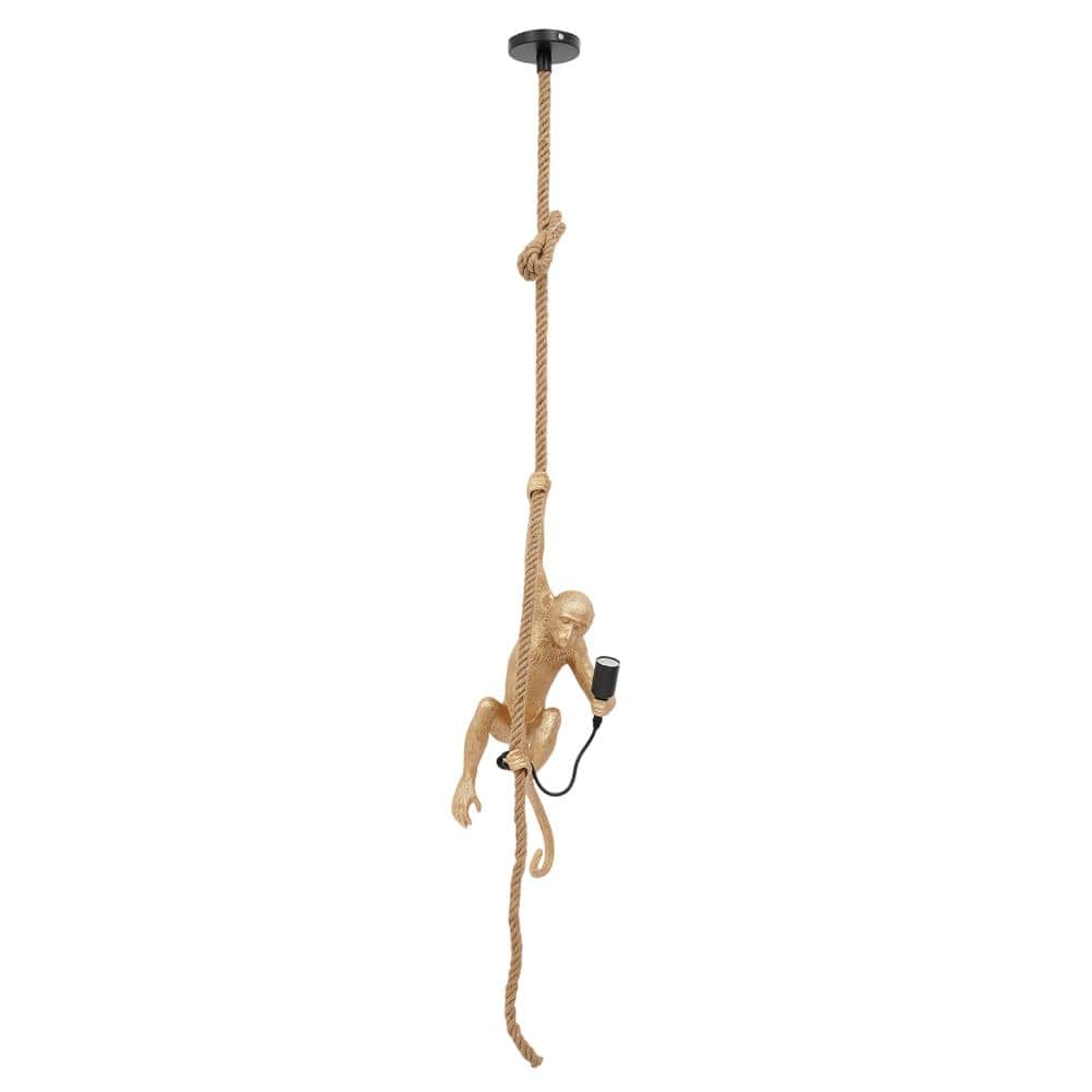 OUKANING 1-Light Gold Vintage Resin Hemp Rope Monkey Pendant Light