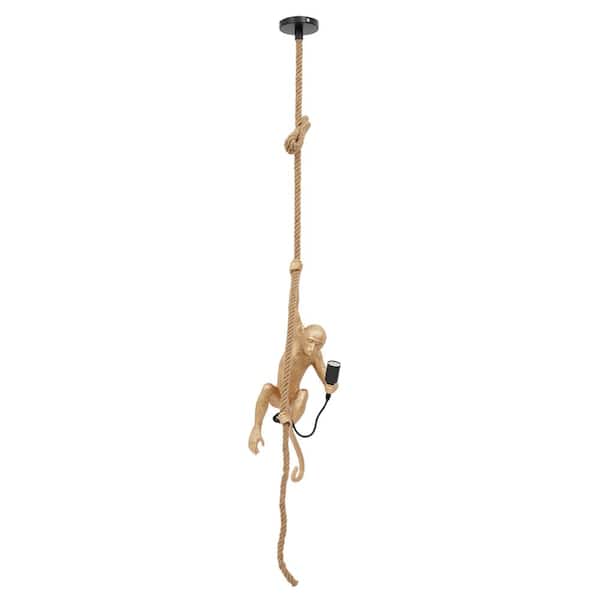OUKANING 1-Light Gold Vintage Resin Hemp Rope Monkey Pendant Light