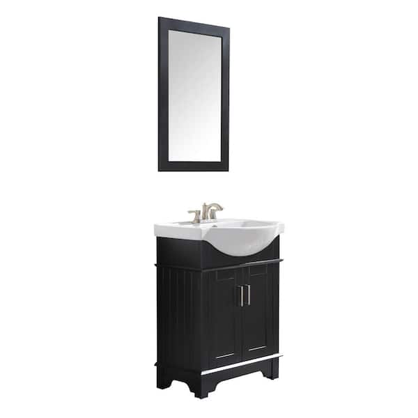 ANZZI Montbrun 24 in. W x 34 in. H Bath Vanity Cabinet Only in Rich Black with White Basin and Mirror