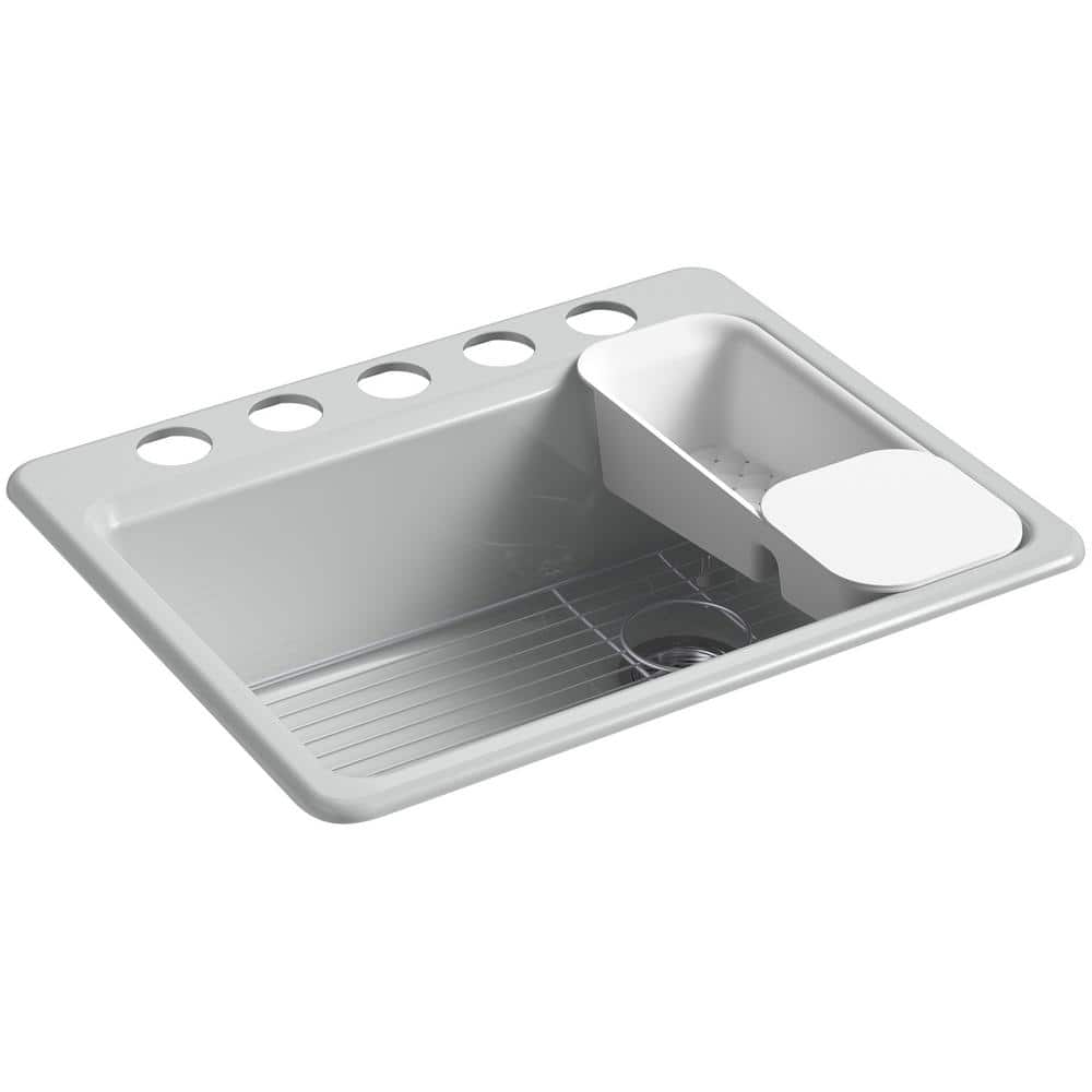 KOHLER Riverby Undermount Cast Iron 27 in. 5-Hole Single Bowl Kitchen Sink Kit in Ice Grey -  8668-5UA2-95