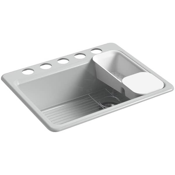 KOHLER Riverby Undermount Cast Iron 27 in. 5-Hole Single Bowl Kitchen Sink Kit in Ice Grey