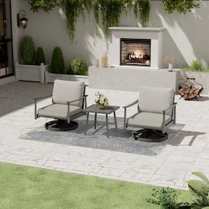 3-Piece Aluminum Outdoor Patio Conversation Set with Webbing Chair Back and Gray Cushions