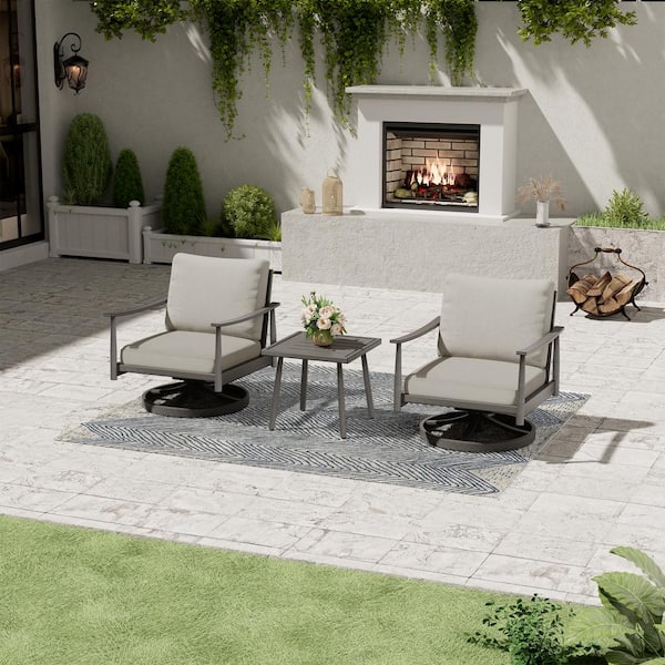 EGEIROSLIFE 3-Piece Aluminum Outdoor Patio Conversation Set with Webbing Chair Back and Gray Cushions