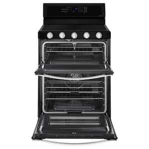 6.0 cu. ft. Double Oven Gas Range with Center Oval Burner in Black Ice