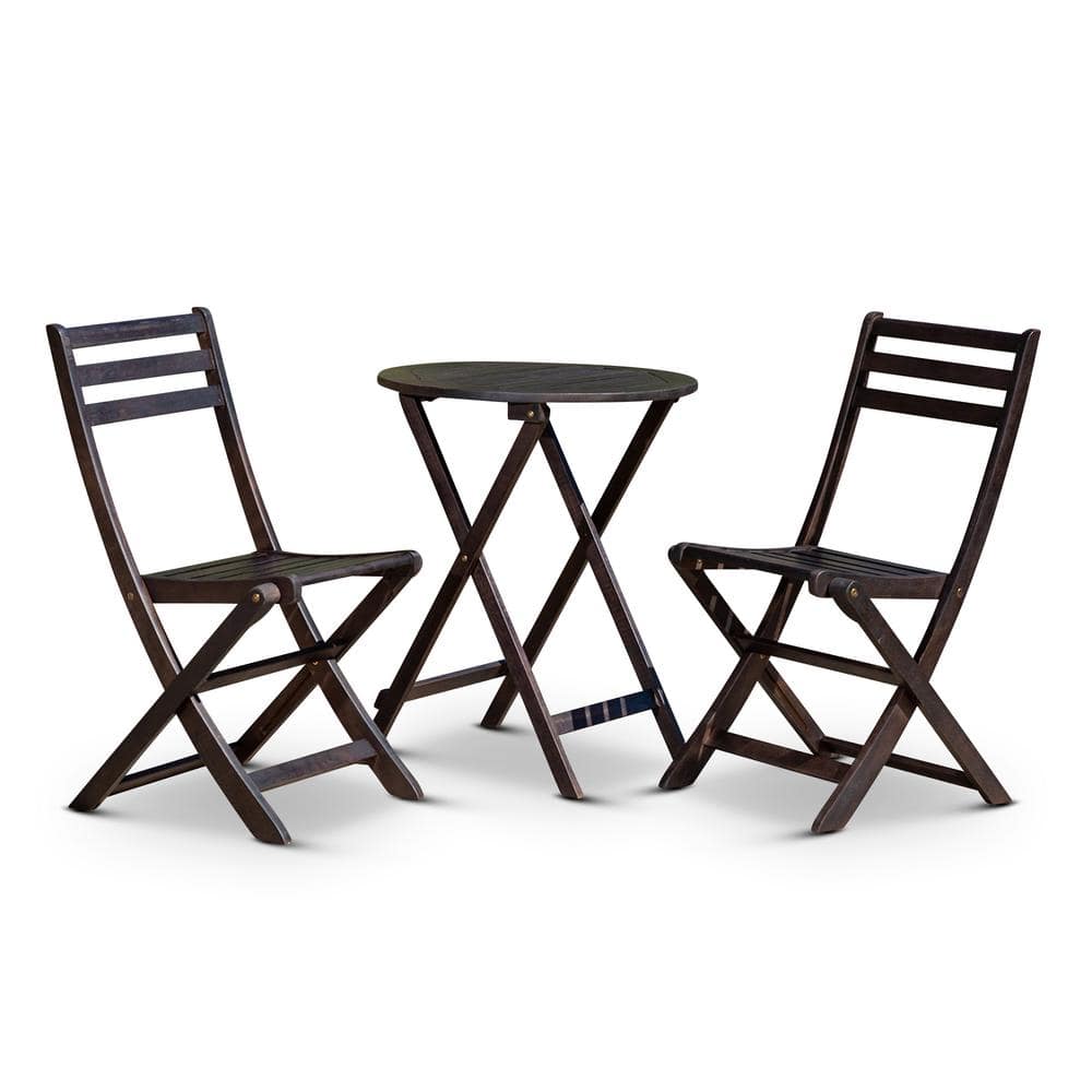 3-Pieces Espresso Color Wood Outdoor Bistro Set, with Patio Bistro Round Ta