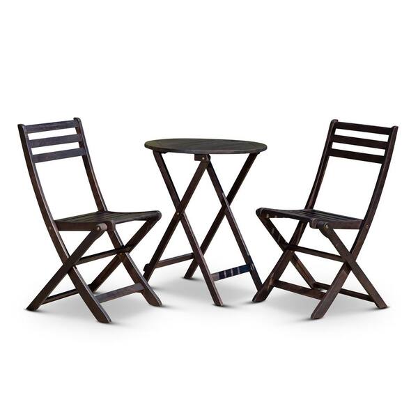 Unbranded 3-Pieces Espresso Color Wood Outdoor Bistro Set, with Patio Bistro Round Table and Chairs Set, for Backyard, Garden