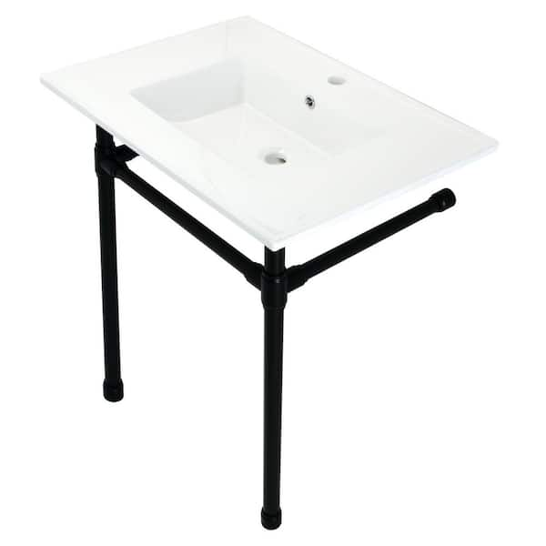 Dreyfuss Ceramic White Console Sink Basin and Leg Combo in Matte Black